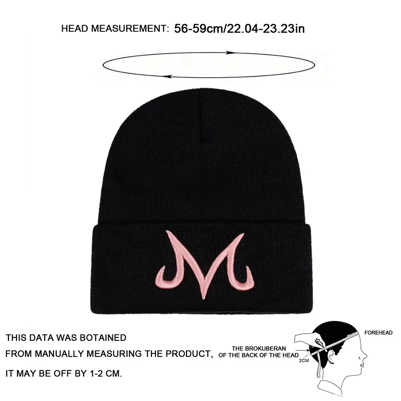 Unisex M Brief Stickerei Mützen Hüte Herbst Majin Buu Winter Warme Mütze Hip Hop Caps für Frauen Männer Baumwolle Schädel Motorhaube Hut – Detail 2