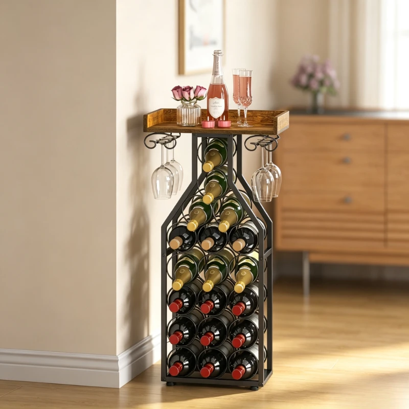 American Vintage Iron Wine Rack, Floor Standing Glass Holder Display Shelf, Anti-Rust Electrostatic Coating High-Temp Baking