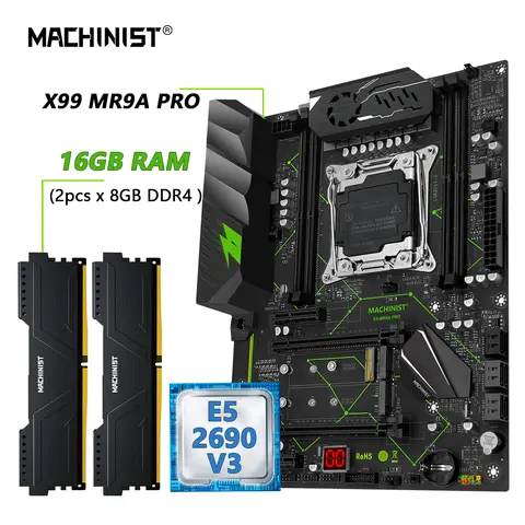 MACHINIST MR9A PRO X99 마더보드 세트 키트 LGA2011-3 Xeon E5 2690 V3 CPU DDR4 16GB (2*8GB) 2666MHz RAM 옵션 콤보 USB3.0