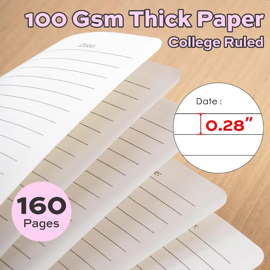 3팩 줄무늬 스파이럴 저널 노트북 160페이지 A5 5.5x8 하드커버 필기 노트북 대학 노트 스파이럴 바운드 저널 여성용