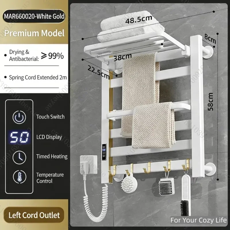 6063 aluminum collapsible heated towel rack, electric heater, suitable for hotel and home use, waterproof wall-mounted towel