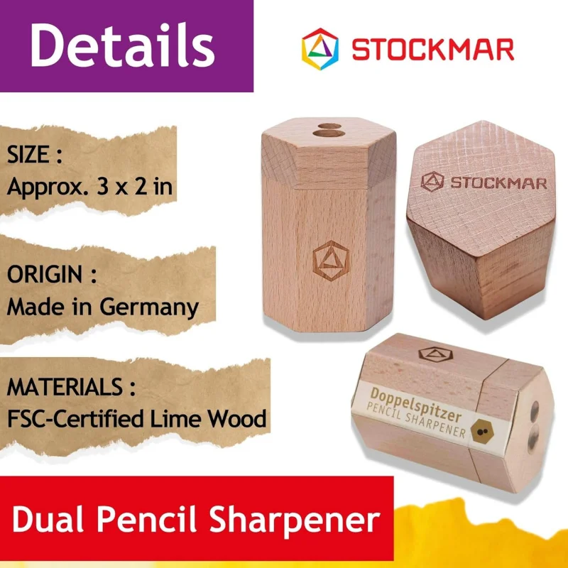 Dual Pencil Sharpener FSC Lime Wood Thin and Thick Pencils - Triangular and Hexagonal Shape - Colour Giants Stockmar, Waldor