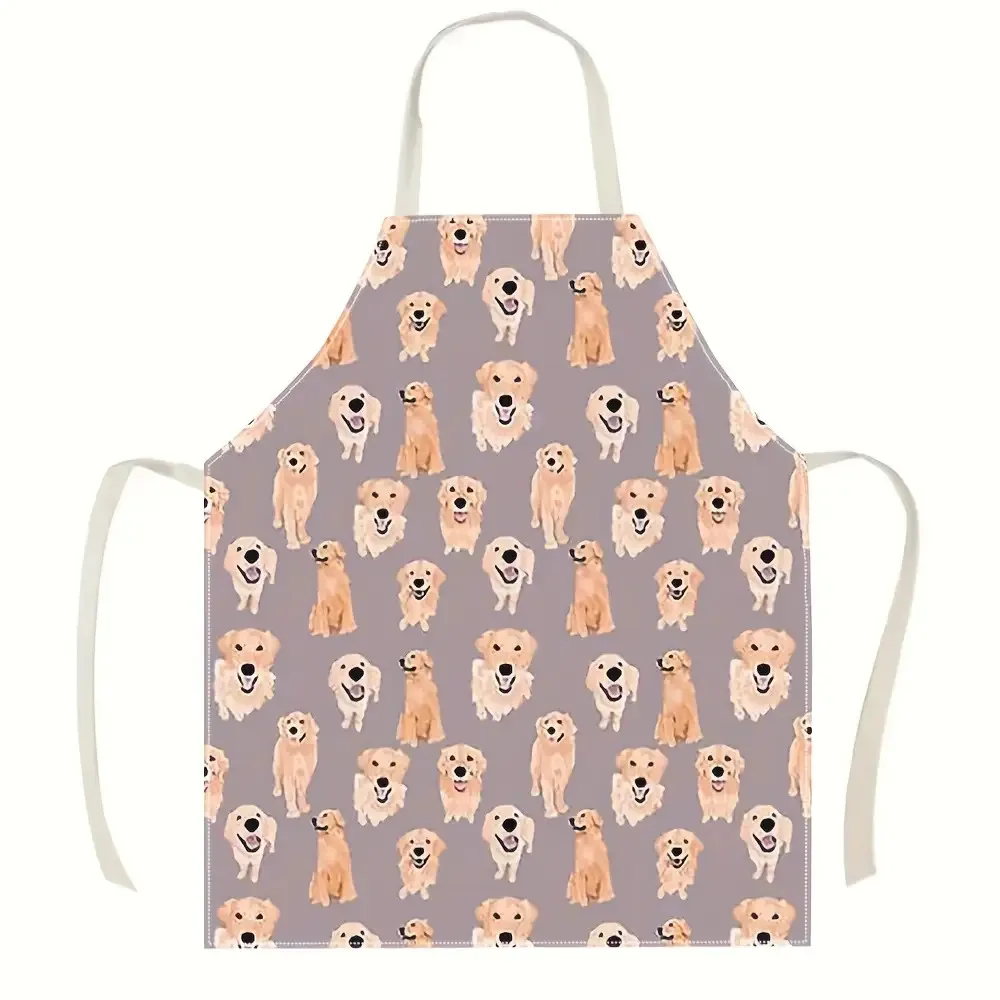 1pc Funny Golden Retriever Dog Print Linen Apron Pet Lover Gift Kitchen Cooking Baking Apron