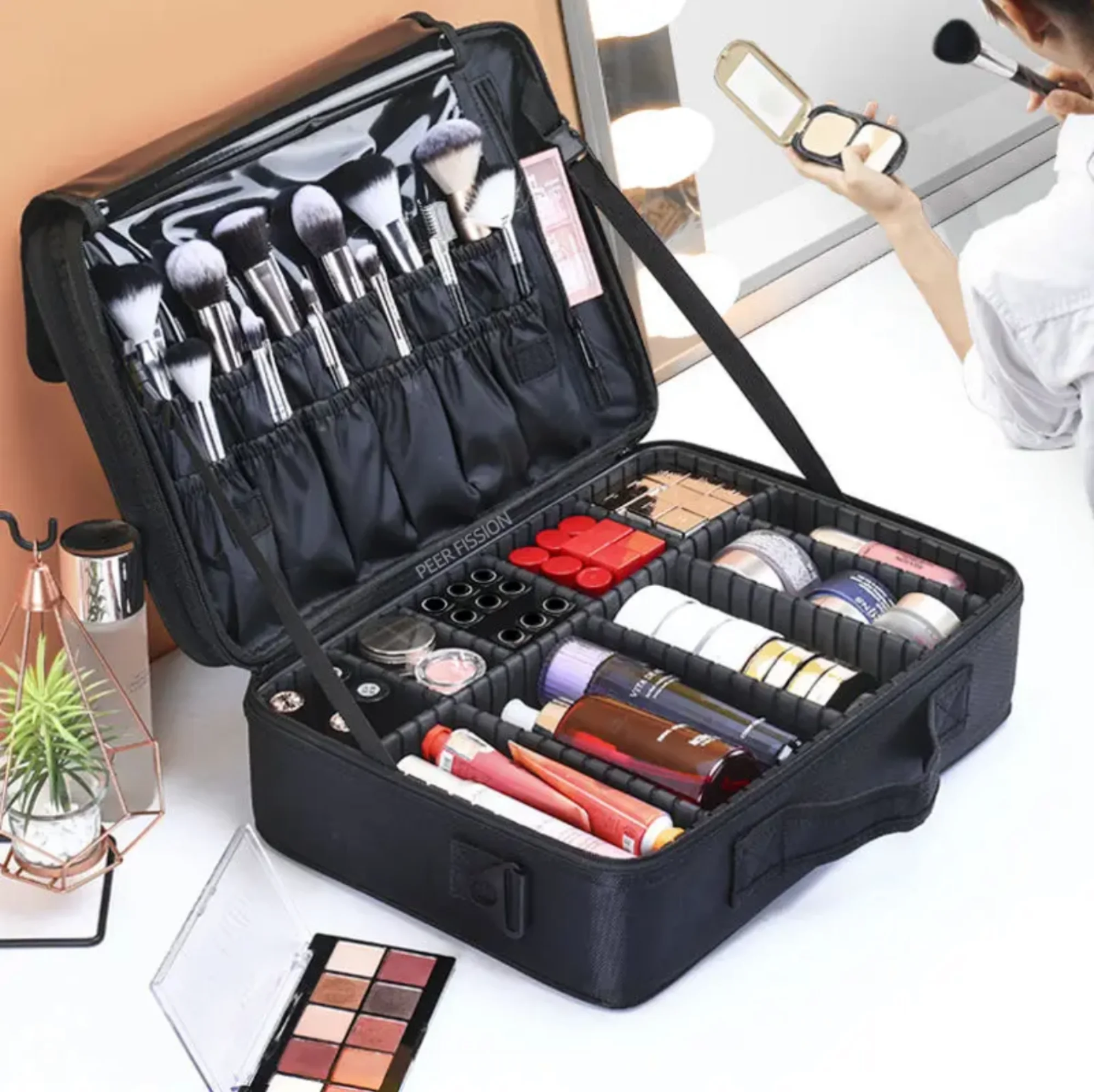 

New Oxford Cloth Makeup Bag Large Capacity With Compartments For Women Travel Cosmetic Case