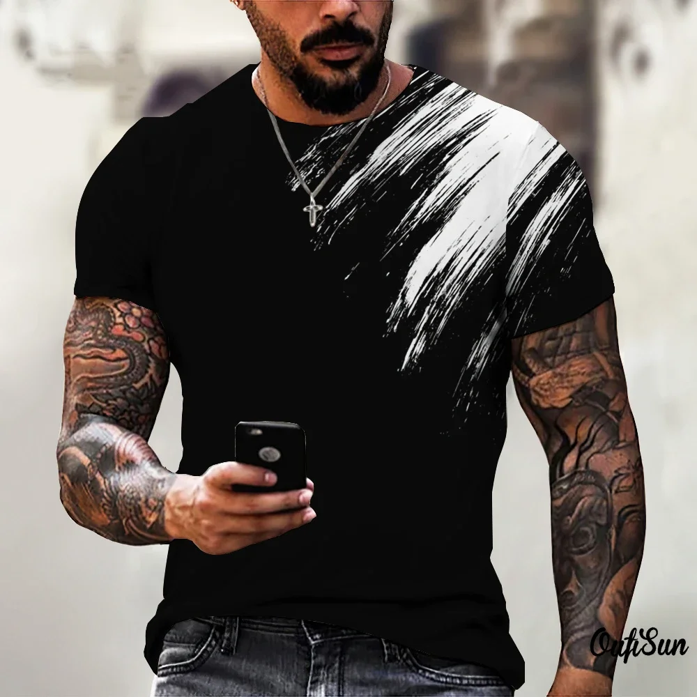 

3D printed men's T-shirt, short-sleeved clothing with retro checkered pattern, large size, 2024