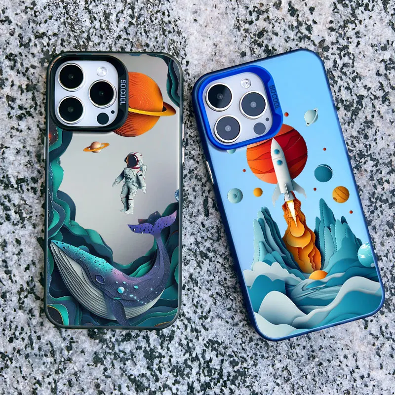 Funda de teléfono de astronauta láser de dibujos animados para iPhone 13 Mini, 12, 11, 15 Pro Max, 14 Pro Max Plus, cubierta trasera a prueba de golpes para iPhone 15 Plus