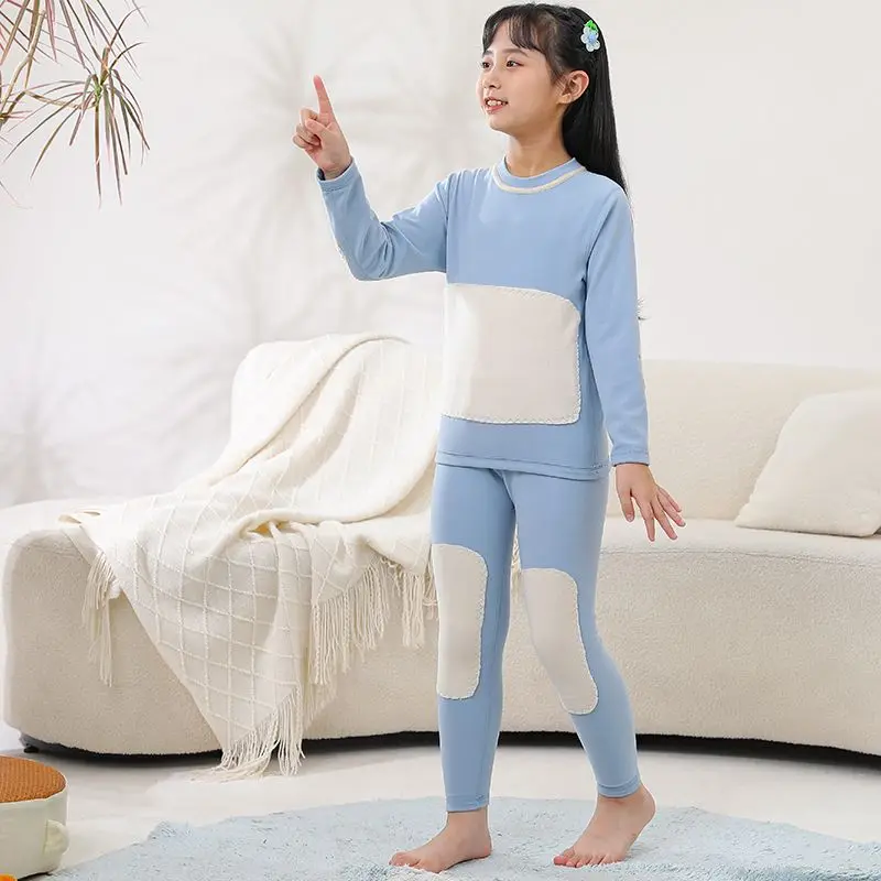 Children Warm Set with Thick Velvet Winter Warm Underwear Set for Girls Children Autumn Clothes and Pants Two Piece Set