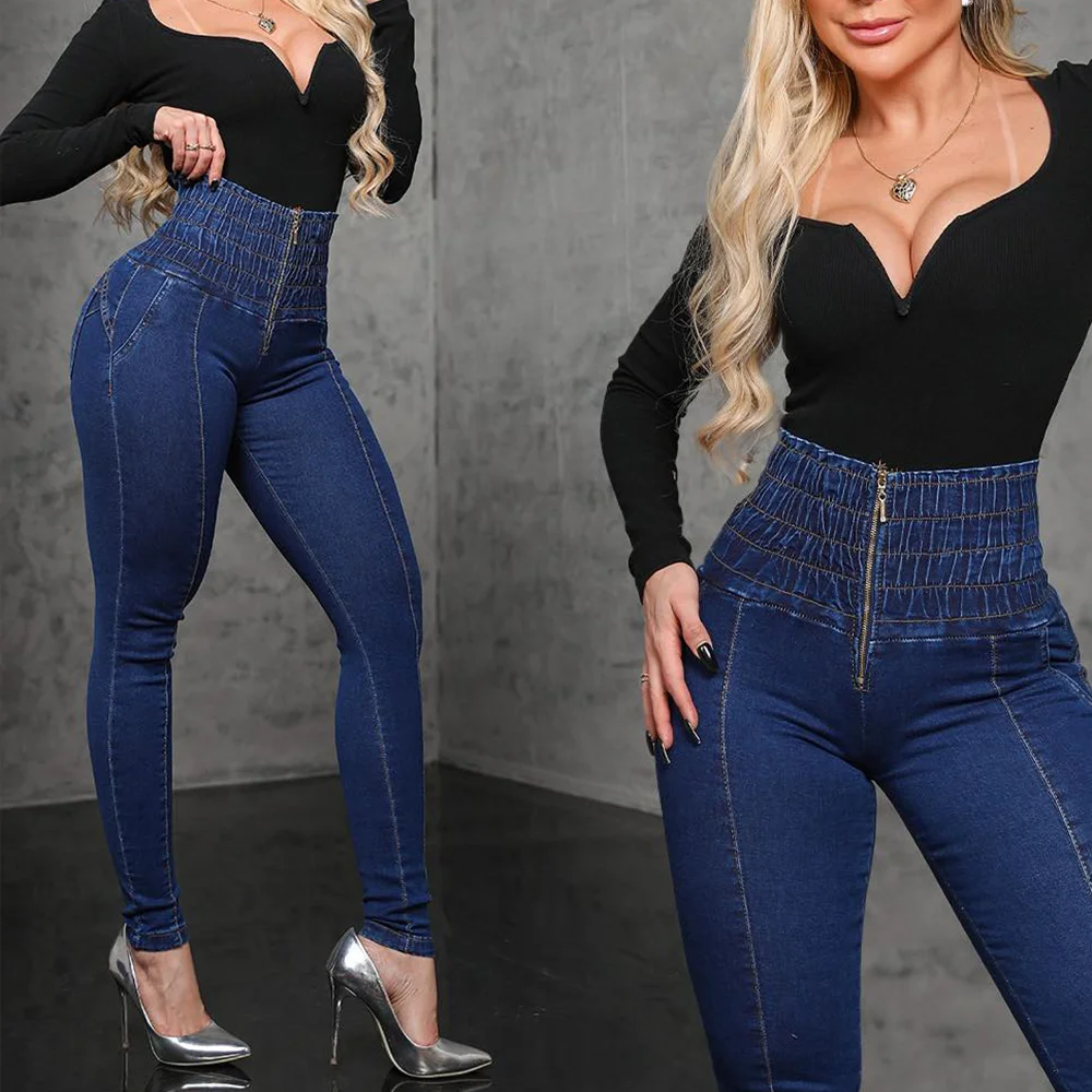 High Elasticity Women\'s Skinny Pencil Jeans Vintage Denim Pants Fashion Trousers High-Waist Stretch Leggings Hip Lift Sexy Jeans