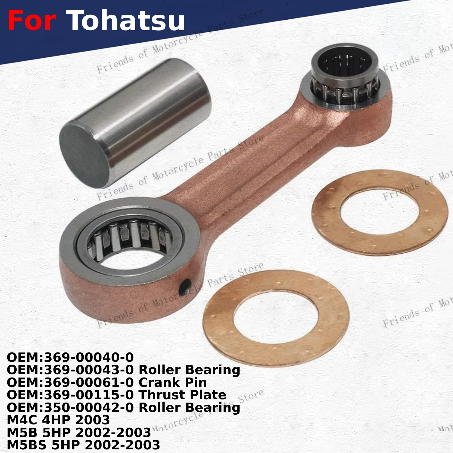 

Для Tohatsu M4C 4HP M5B M5BS 5HP 369-00043-0 роликовый подшипник 369-00061-0 кривошипный штифт 369-00040-0 шатун для лодочного двигателя в сборе