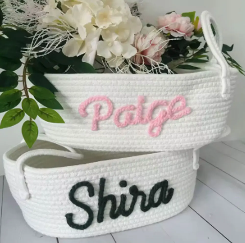 Custom White Storage Basket Happy Easter Eggs Baby Shower 2025 Rabbit Shape Design Personalized Names For Kids Adorable bags