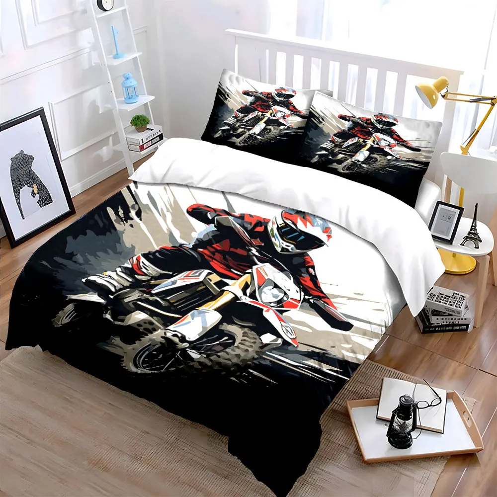 Off-road biker in action Bedding Set for Kids Luxury Gift 3pcs Digital Print Comforter Set Soft Comfortable Breathable