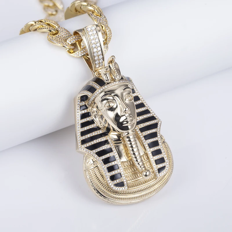 مجوهرات MiShang 10K الذهب الأصفر جولة الرائعة قطع الكوبية قلادة مختبر نمت الماس الهيب هوب قلادة