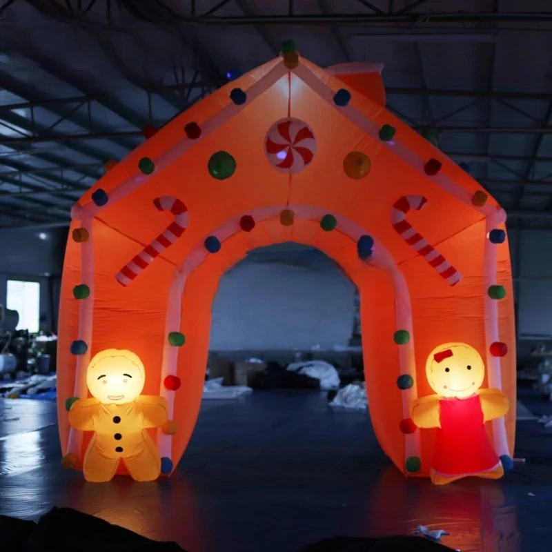 

Inflatable Arch With4m Led Christmas Decorations Candy Cane And Cute Doorman, Inflatable Christmas Archway Entrance With Blower