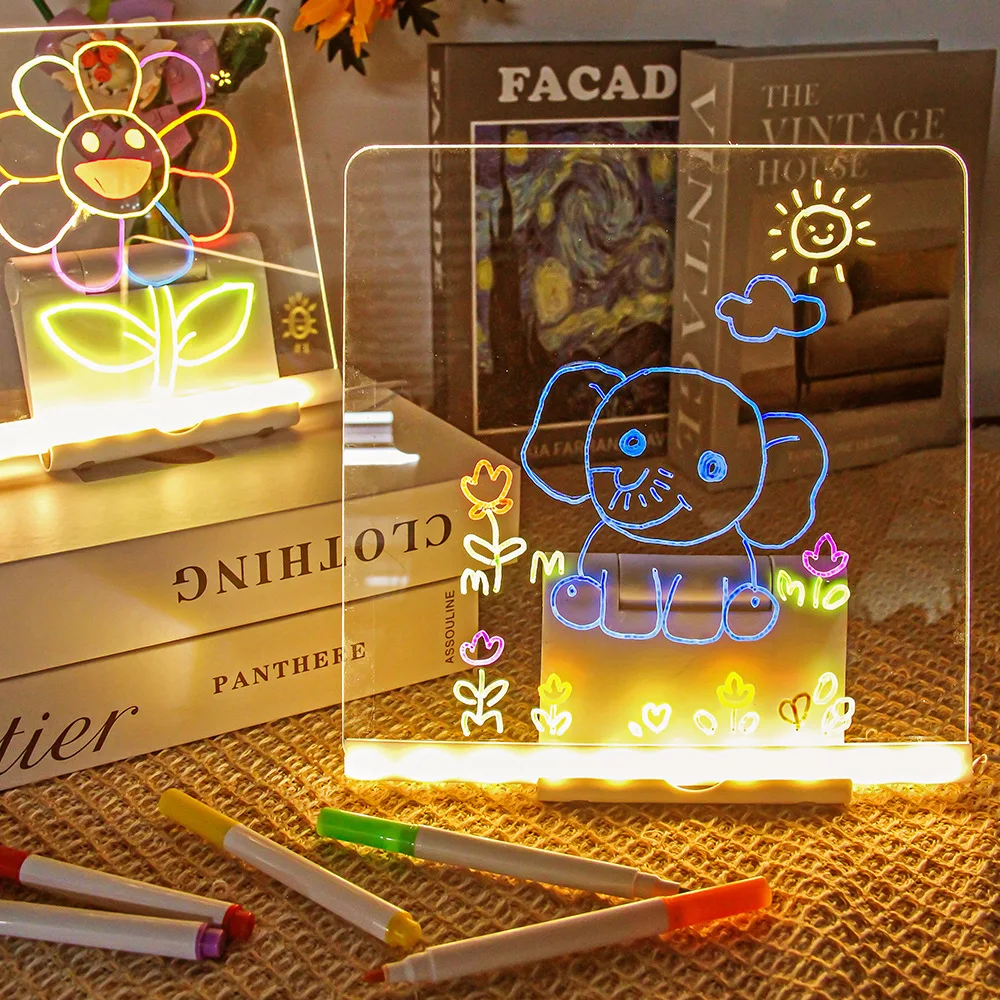 Desktop Decorative Canvas Board DIY Shine Doodle Erasable Creative Painting LED Fluorescent Painting Board USB Wire Power Supply