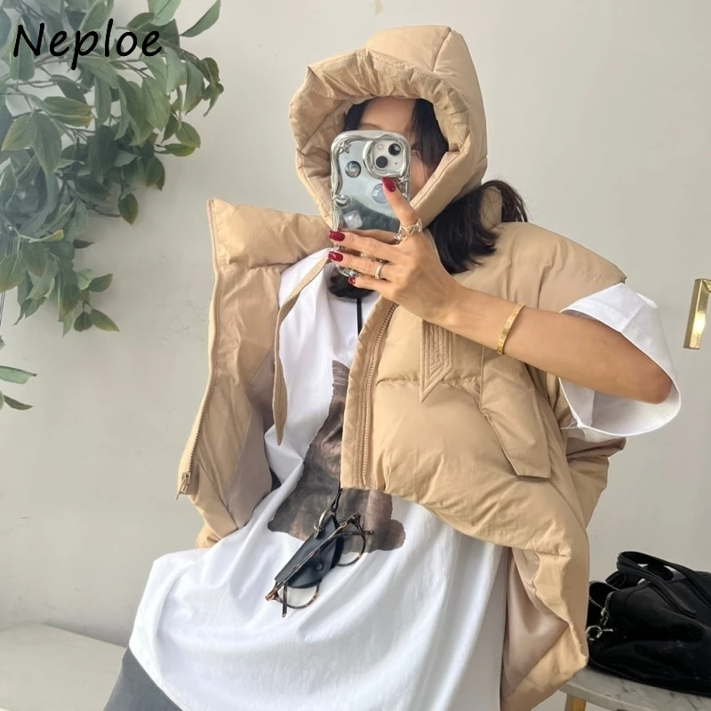 Neploe Irregular Streetwear Stand Collar Solid Parkas Fashion Personalized Lace Up Jacket All-match Hooded Profile Minority Vest