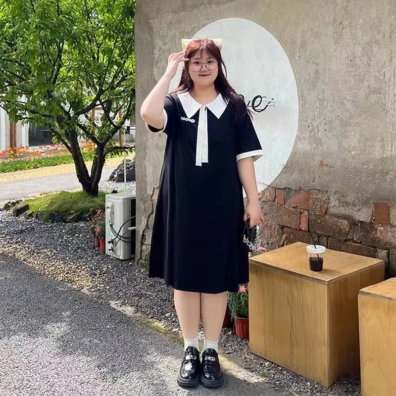 New Big Women Summer Loose Fat Lady Oversize Dresses For Female Clothing Plus Size 150kg Short-Sleeve Casual CottonT Shirt Dress