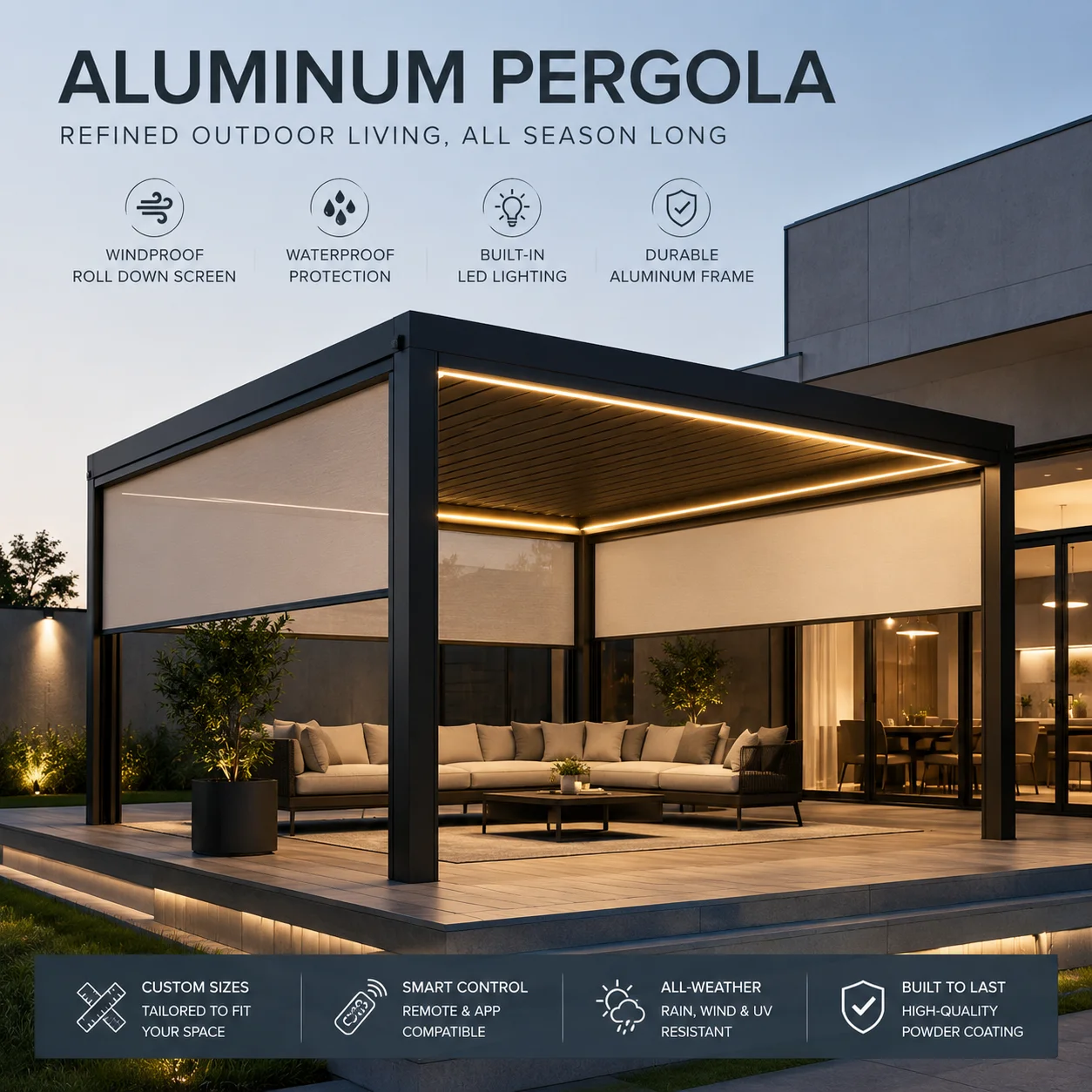 Motorized Bioclimatic Aluminum Pergola Adjustable Louvered Roof Outdoor Garden Gazebo For Patio Yard Deck All Weather Use
