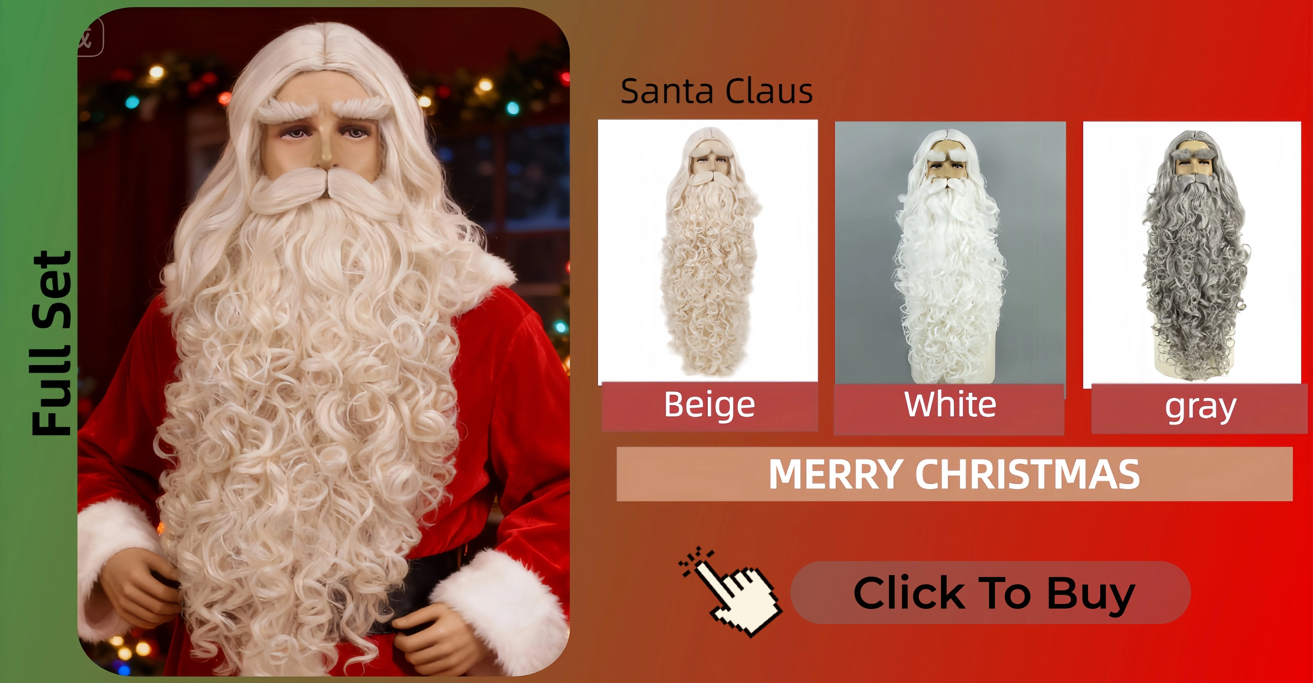 REEWES Santa Claus Beard Wigs Set,Eyebrows Moustache Accessories,Blonde Synthetic Wig,Christmas Costume Hair,Old Men Dress