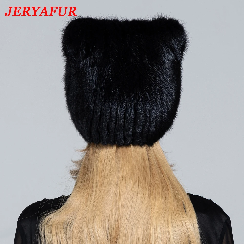 JERYAFUR Winter Women\'s Hat Real Natural Mink Fur Hats New Fashion Fur Caps Female Thick Warm Russian Beanies Caps