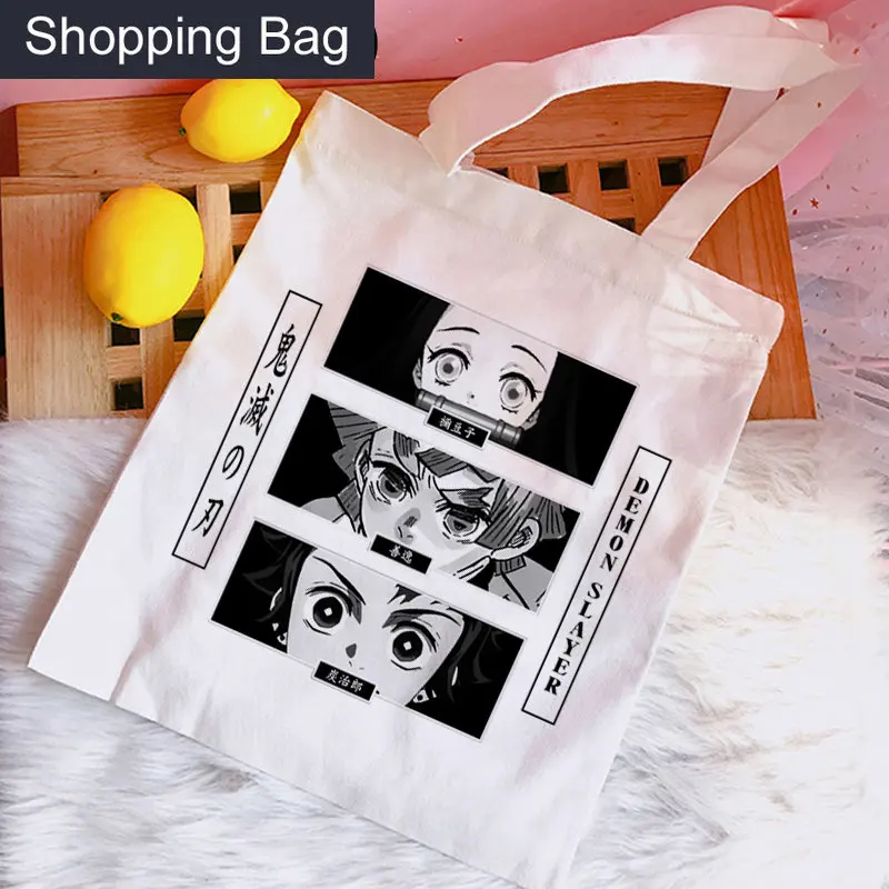 Demon Slayer Printed Women Shoulder Bag Hot Anime Shopping Bags Lady Cartoon ECO Canvas Portable Handbag High Capacity Tote Bag