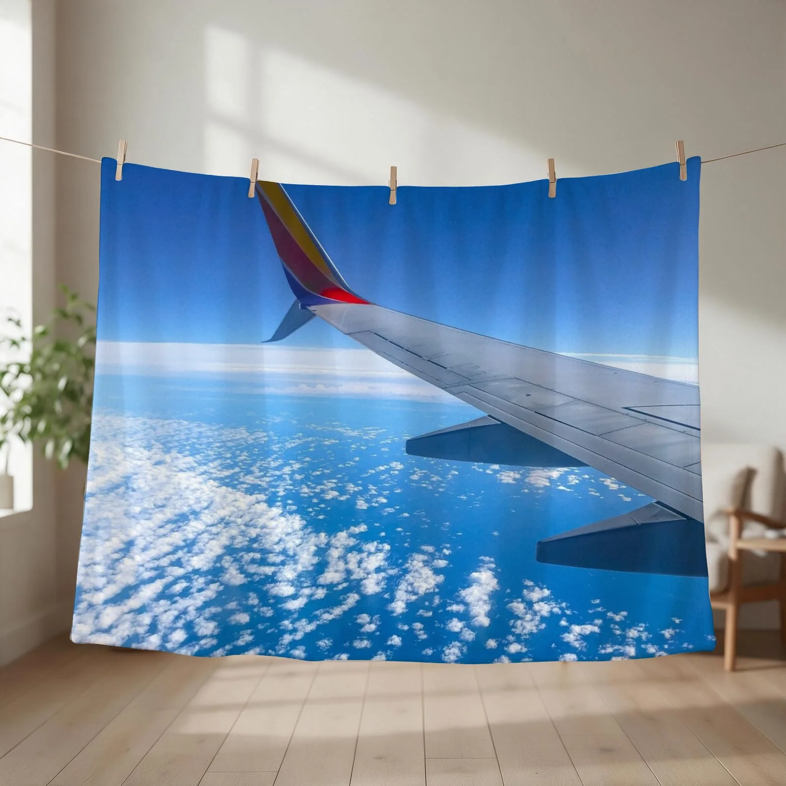 Plane View of the Blue Sky Throw Blanket couch cozy soft plush fuzzy picnic outdoor blanket