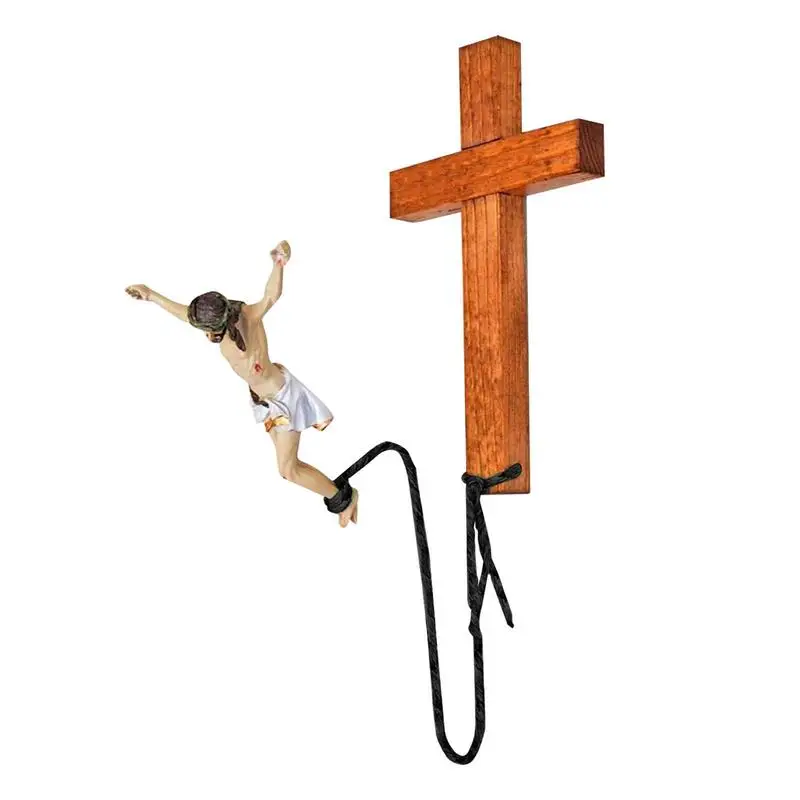 Jesus Cross Statue Wooden Cross Jesus Statues Jesus Christian Wall Art Religious Statue Crafts Bungee Jesus Cross Resin Figures