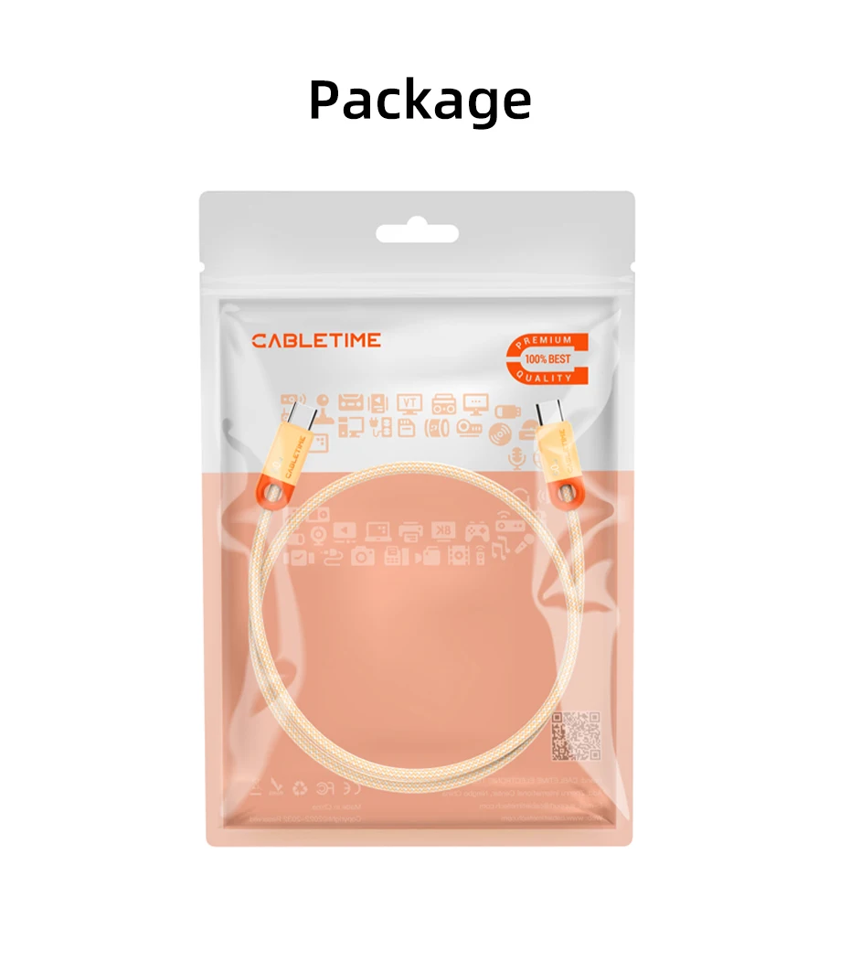 CABLETIME PD60W Kabel USB-C auf USB-C Hochgeschwindigkeits-Datensynchronisierungs- und Ladekabel Langlebiges Schnellladekabel für iPhone iPad Samsung – Detail 11