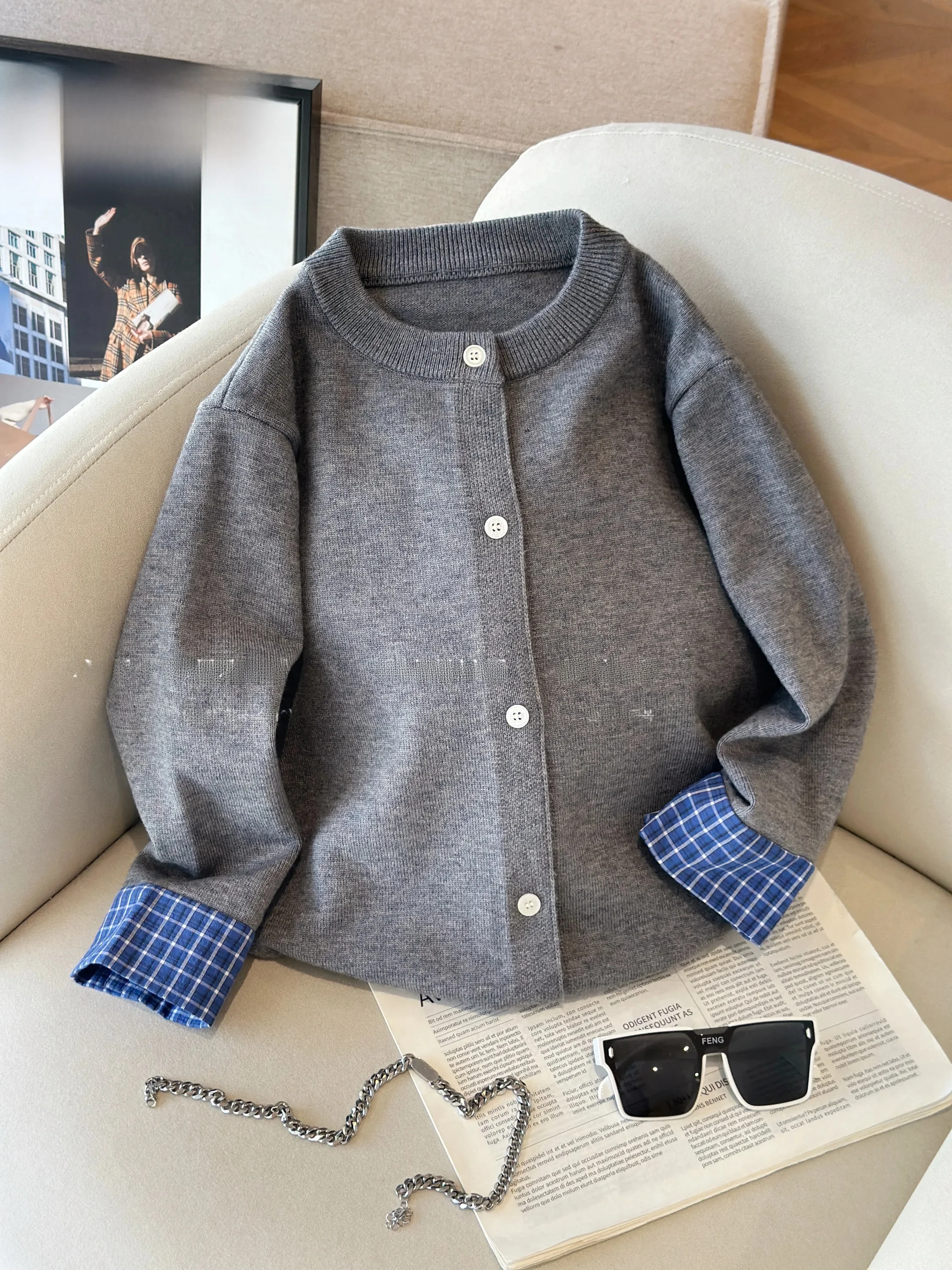 children's-knitted-cardigan-shirt-plaid-sleeve-casual-sweater-boys-back-to-school-outerwear-warm-loose-fit-long-sleeve-round