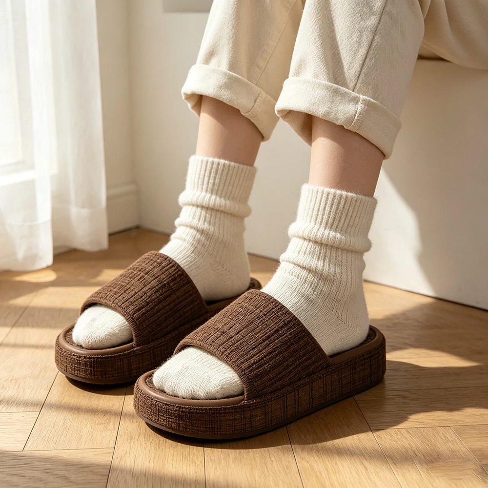 Wabi Sabi Neutral Earth Tone Men Women Casual Slippers Coffee Brown Platform EVA House Slide Sandals Unisex Hotel Shower Slides