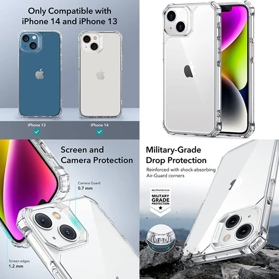 

for iPhone 14/iPhone 13 Case, Military-Grade Protection with Shock-Absorbing Corners, Scratch-Resistant and Anti-Yellowing Acry