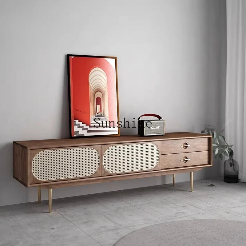 

Nordic, solid wood, rattan TV cabinet modern new Chinese simple small apartment home decoration