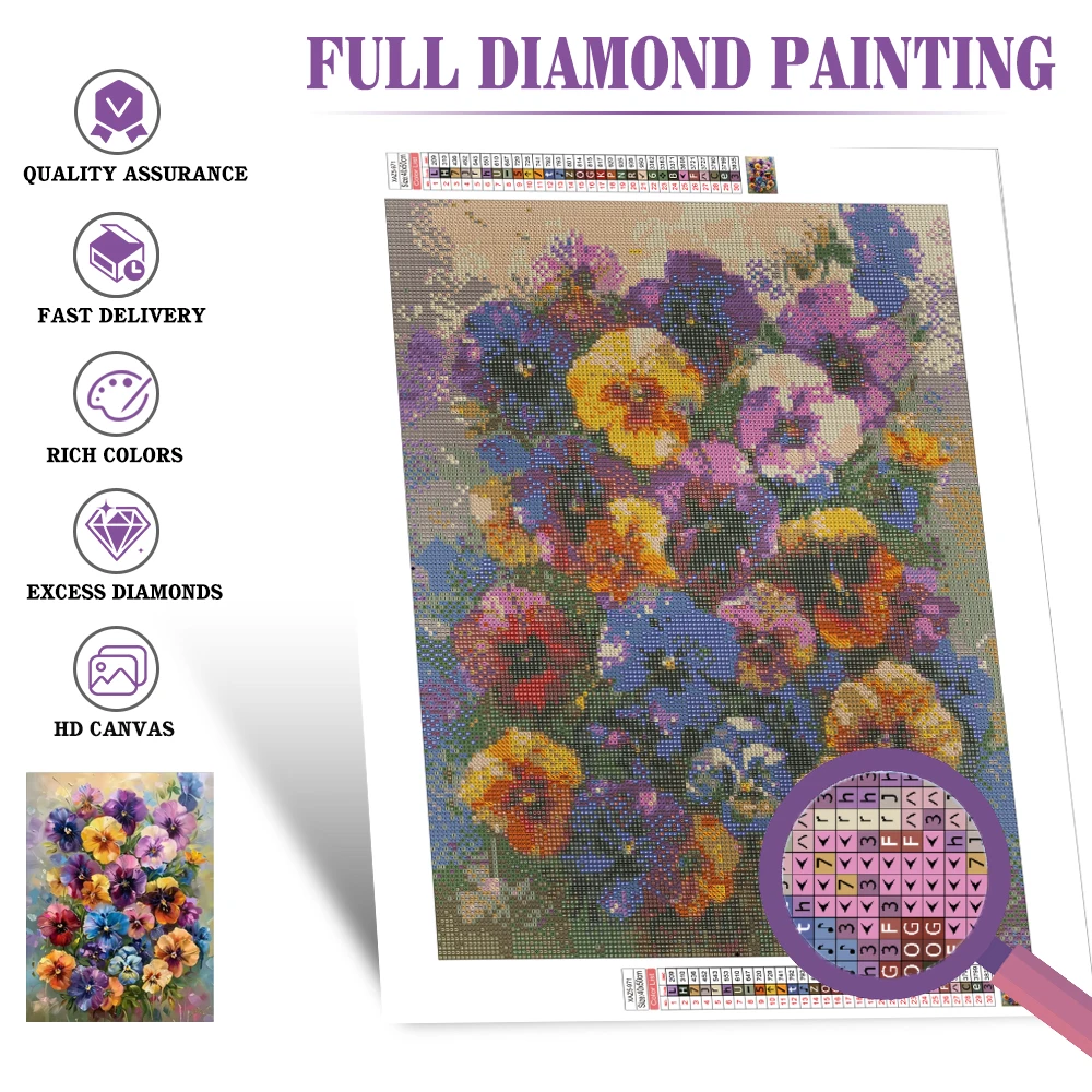 Huacan Diamond Mosaic Color Flower Full Round Square 5D Diamond Painting Living Room Art Craft