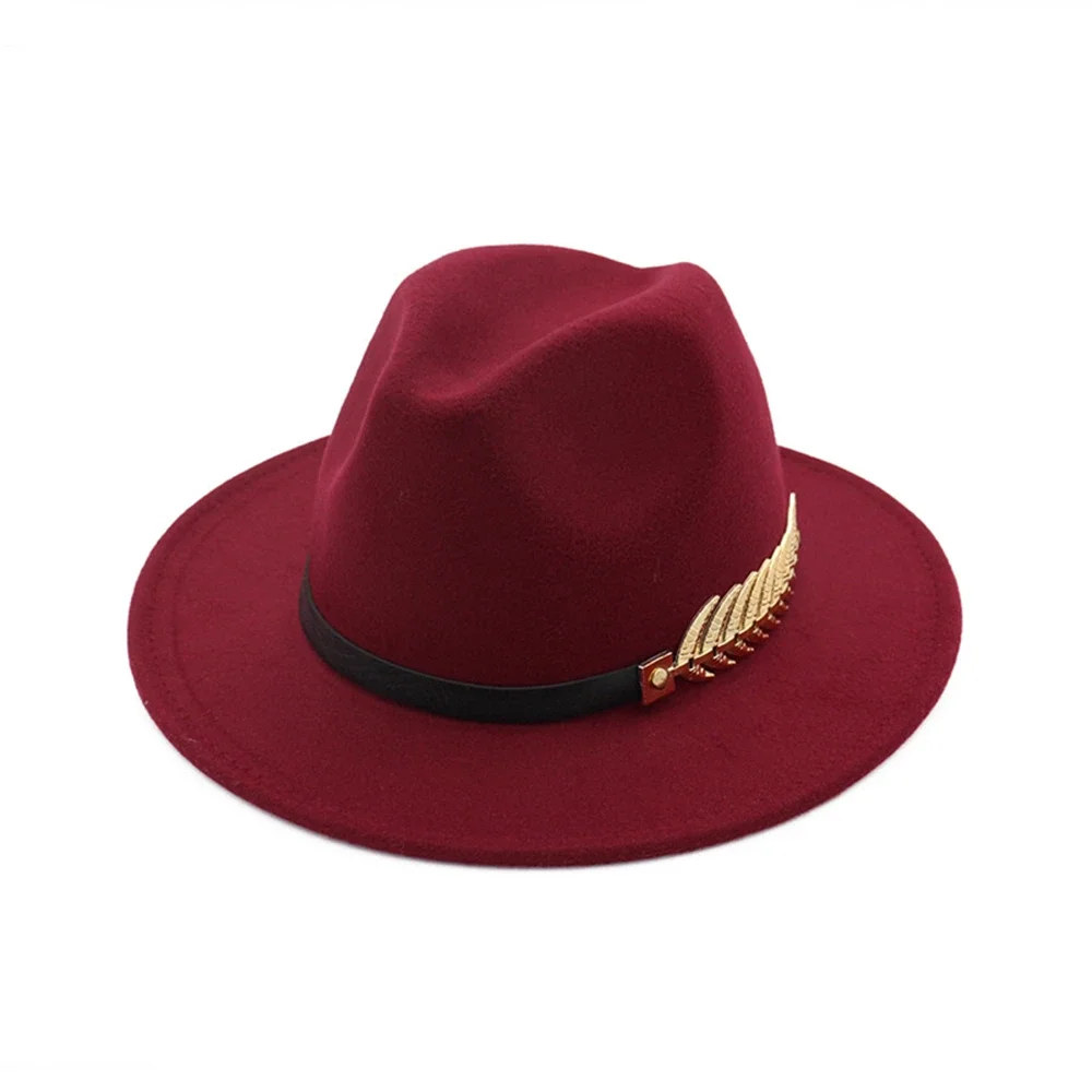 HOAREE Winter-Fedora-Hut, Armeegrün, für Damen, Trilby-Wollmütze mit goldenem Metallblattgürtel, breiter Krempe, Vintage-Jazzhut im britischen Stil