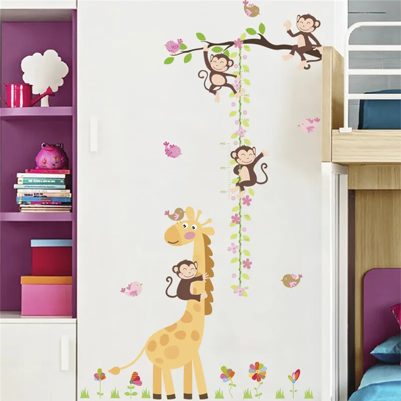 

Lovely Monkey Giraffe Animal Growth Chart Wall Sticker Decal For Kids Room Kindergarten Home Decoration Diy Tree Vine Mural Art