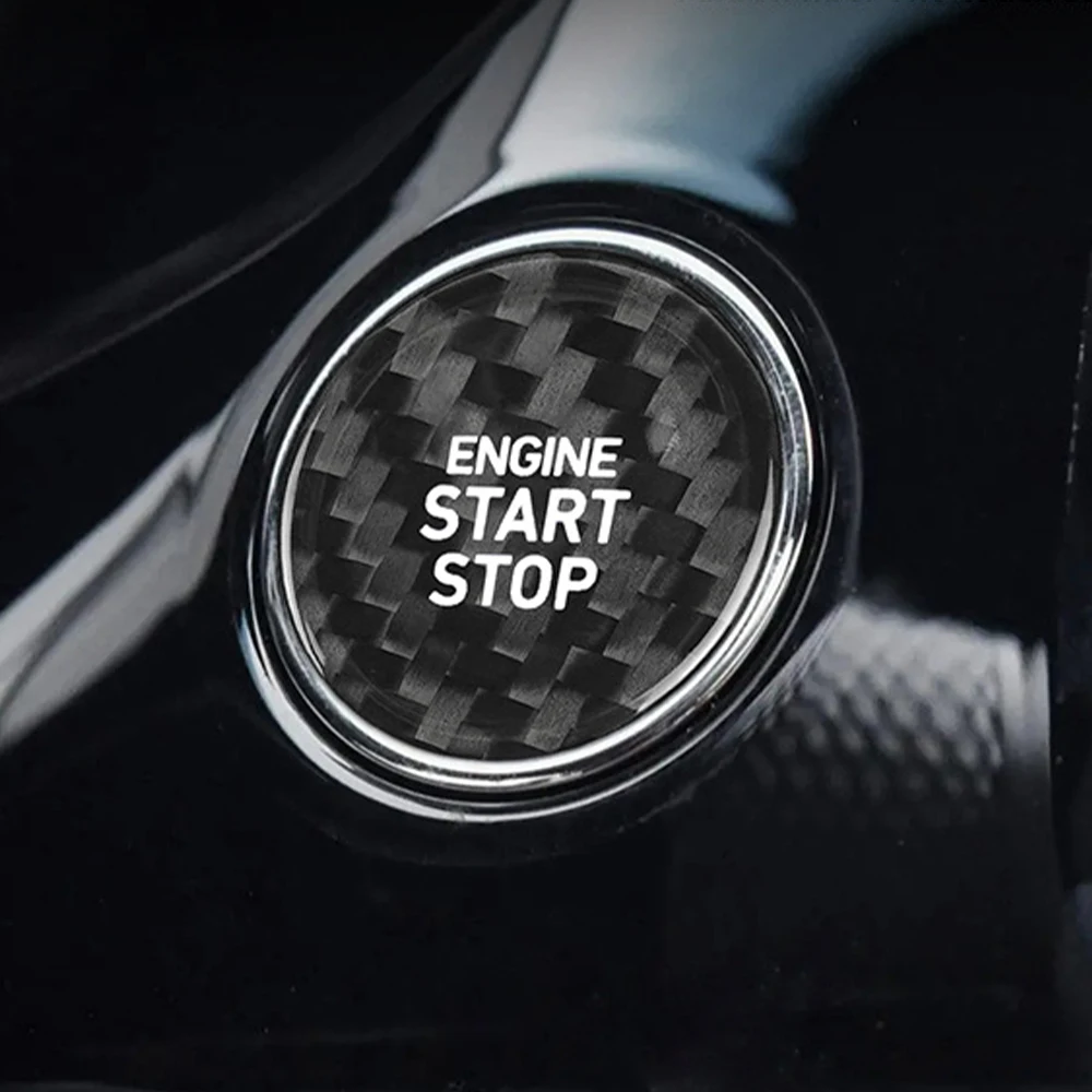 مناسبة لسيارة Genesis غطاء أزرار التشغيل بلمسة واحدة، غطاء مزخرف بمفتاح التشغيل الصلب من ألياف الكربون الحقيقية G70 G80 G90 Gv70 Gv80 Gv60 ملصق داخلي أسود #4