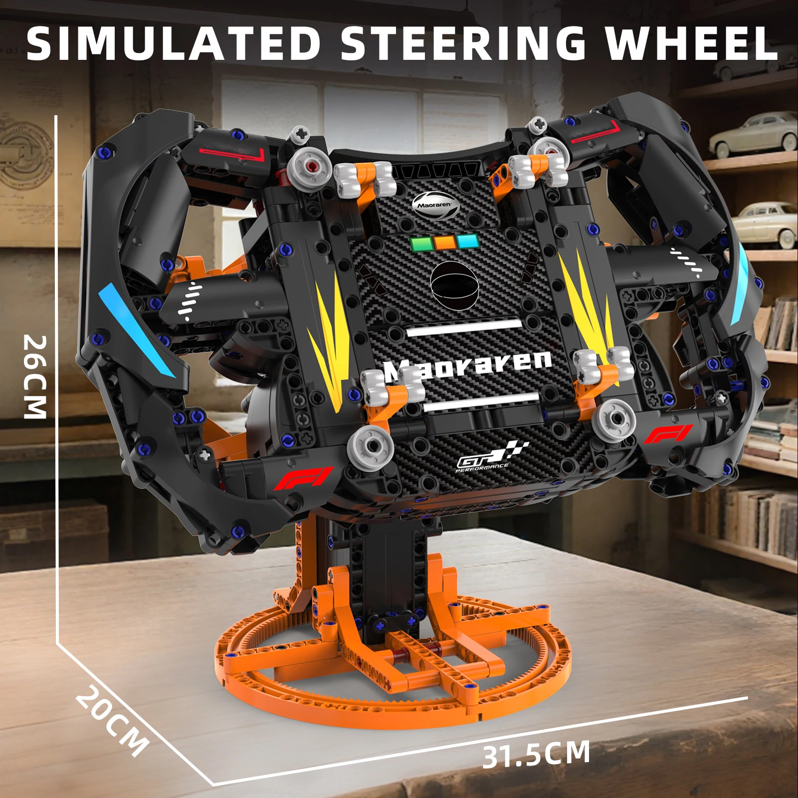 

Simulated steering wheel model assembly desktop toy ornament, game stand building blocks toys set, children's holiday gift.