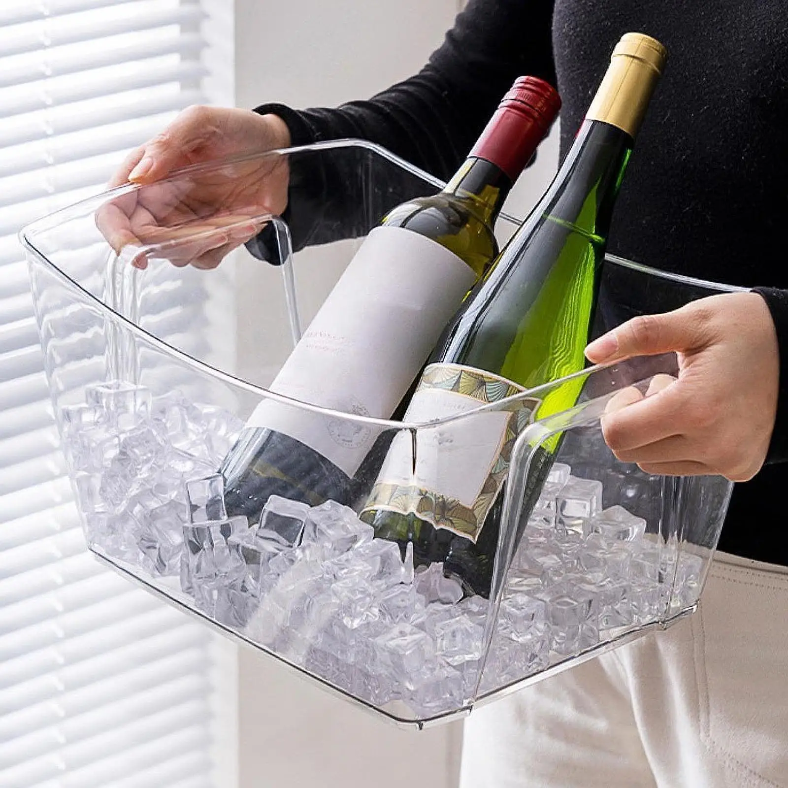 Portable Transparent Ice Bucket PET Beverage Tub Wine Cooler Storage Bin for Parties Camping and Home