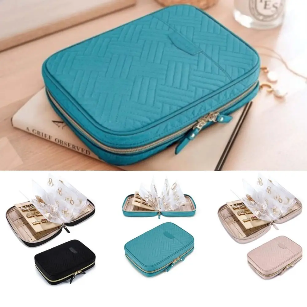 

Solid Color Jewellery Box New Rectangle with Zipper Jewelry Organizer Easy to Clean PU Storage Case Travel