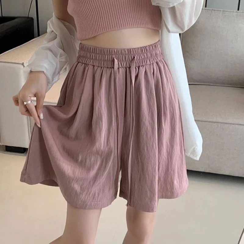 Summer Female High Waist Baggy Ice Silk Joggers Hot Sale Women Thin Short Pants Girls Korean Classic Solid Shorts