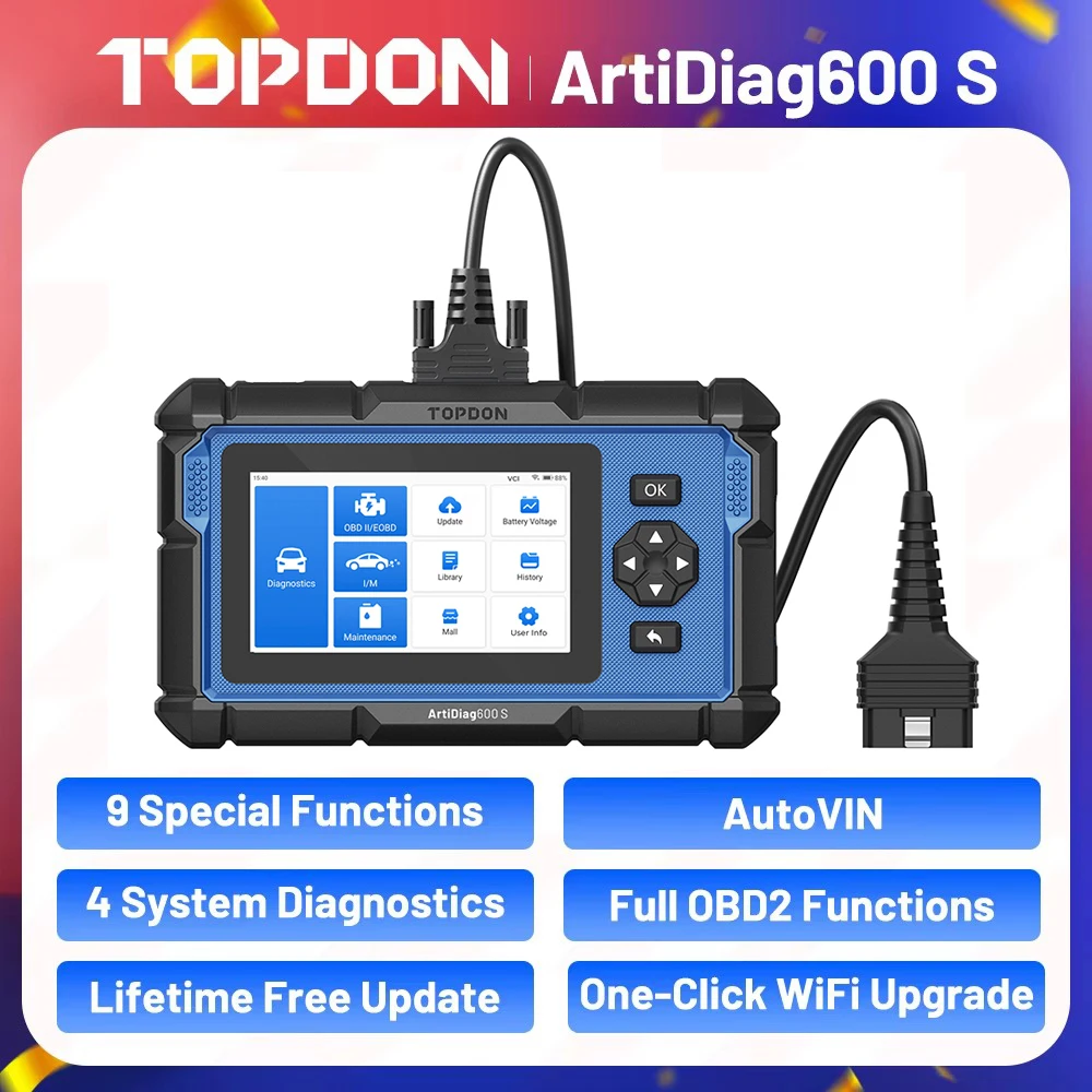 TOPDON ArtiDiag600S OBD2 Scanner Diagnosegerät Codeleser Öl/BMS/ABS/SAS/EPB/DPF/TPMS/Drosselklappen-Motortest Scan