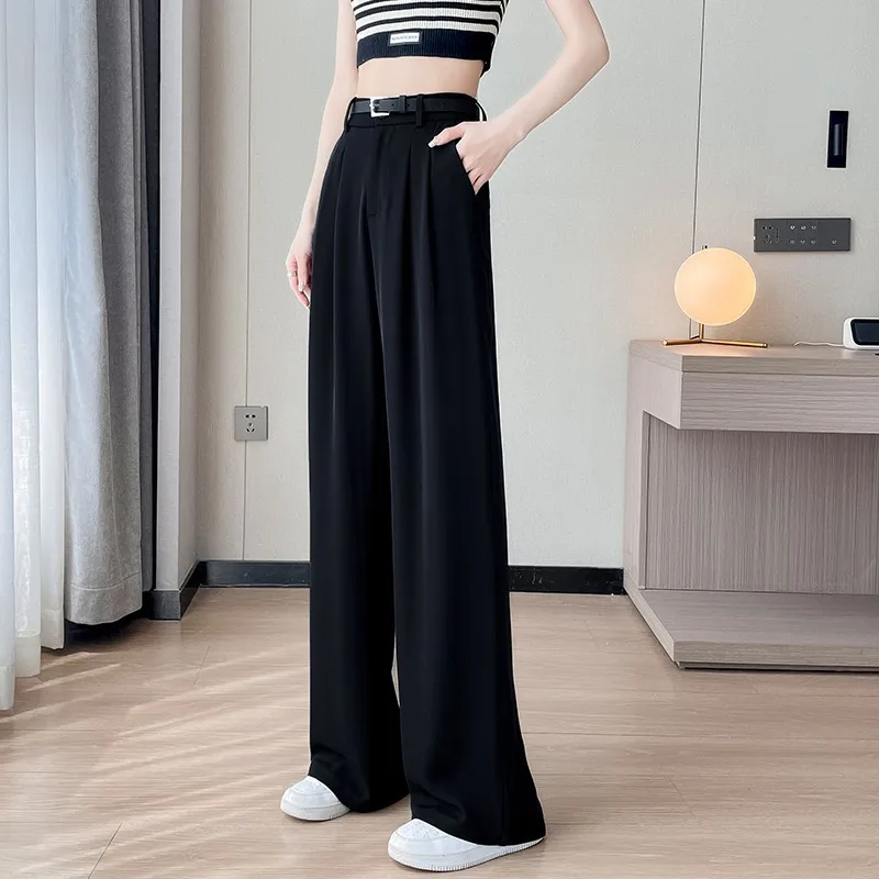 Purple Narrow Wide-Leg Pants for Women Summer New High Waist Drooping Straight Suit Pants Loose Slimming Casual Mopping Pants