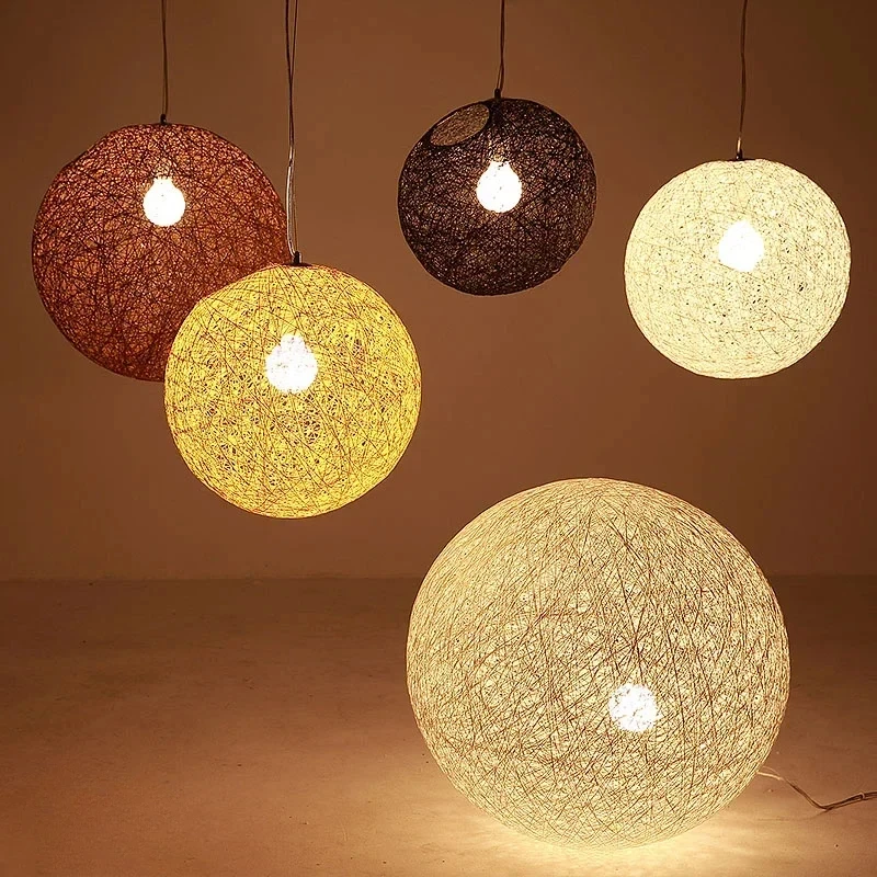 Modern Wicker Handmade Natural Rattan Modern Pendant Lamps Interior Design Dinning Room Market Pendant Light Round Ball Chanderl