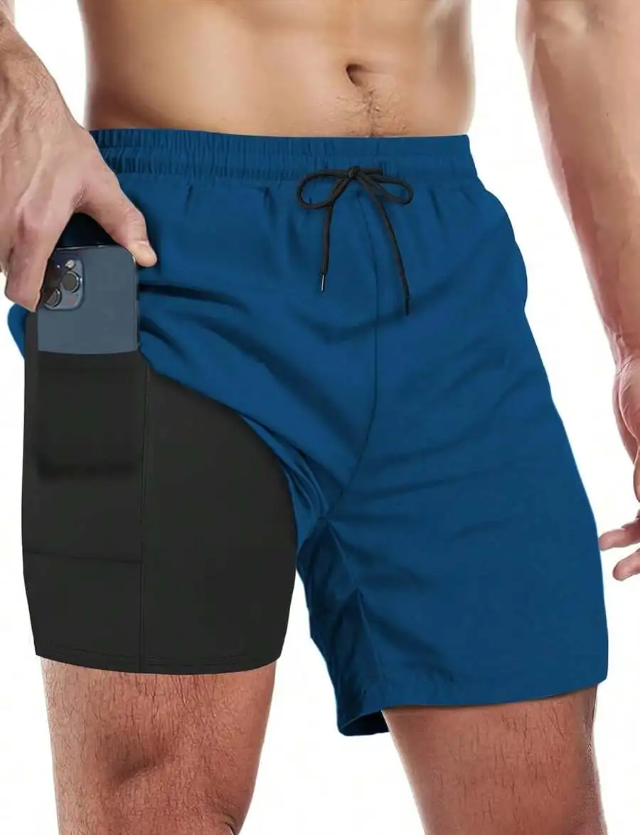 

Mens Swim Trunks With Compression Liner 5 Inch Inseam Quick Dry Board Shorts With Pockets