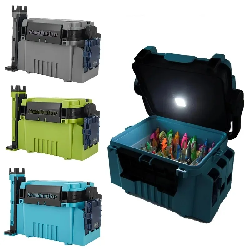 New Fishing Box With LED light Plastic Tool Box Hard Bait Squid Jig Organizer Boxes Accessories Tackle Storage Case Sea Fishing