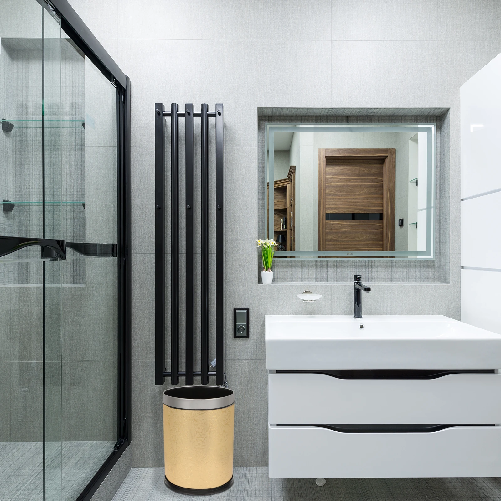 

Plastic Waste Bin Premium Material Household Trash Can Double Layer Garbage Container Office Use Waste Paper Basket