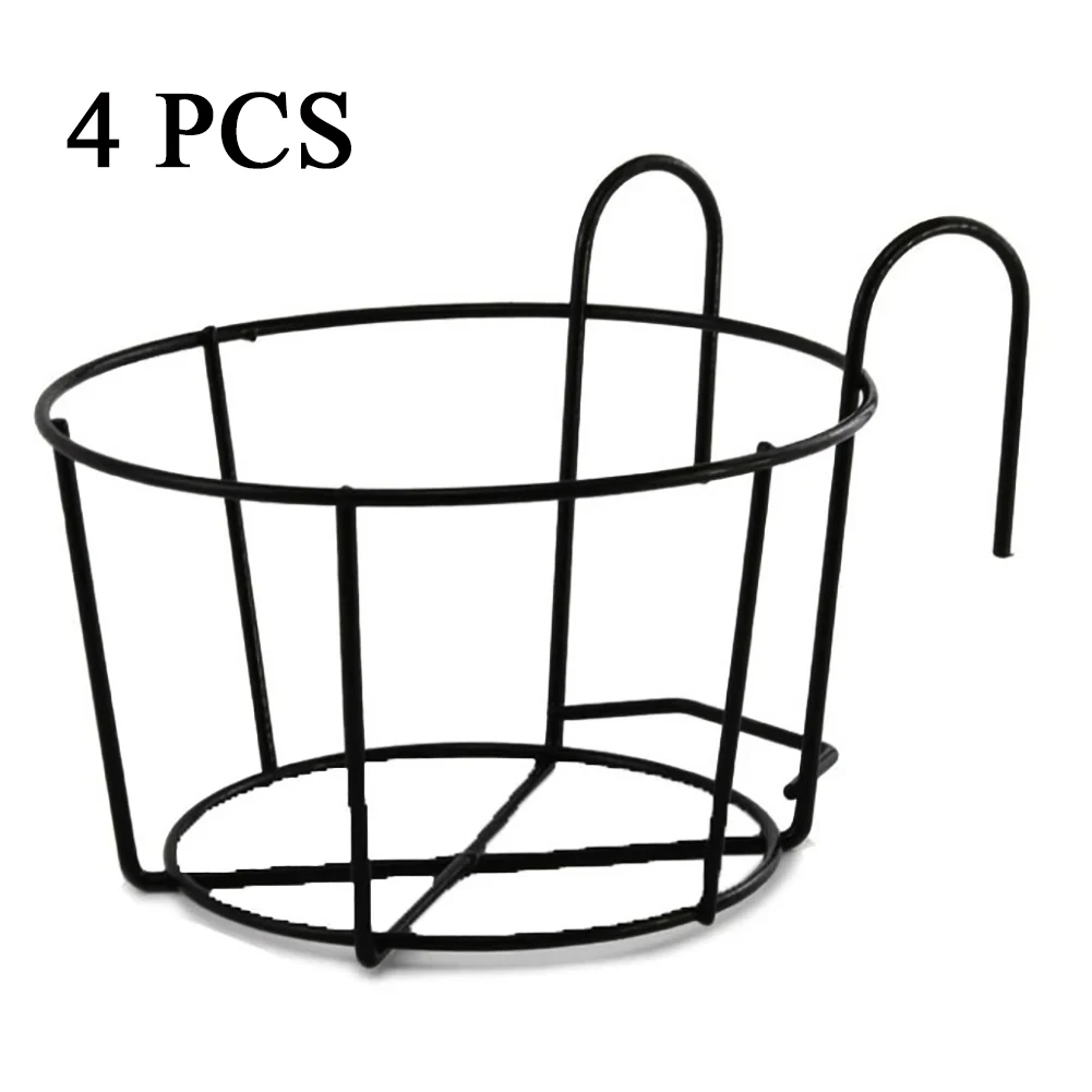 

4Pcs Round Iron Flower Pot Holder Garden Plant Stand Hanging Bracket Balcony Frame Railing Home Wall-Mounted Rack