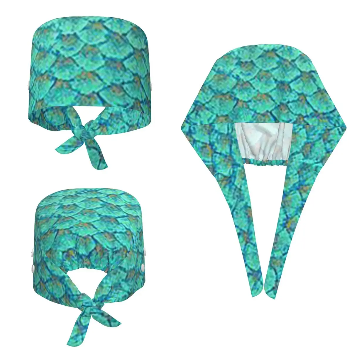 Mermaid Fish Scale Scrub Hat Doctor Working Surgical Cap Unisex Adjustable Nursing Caps for Dentist