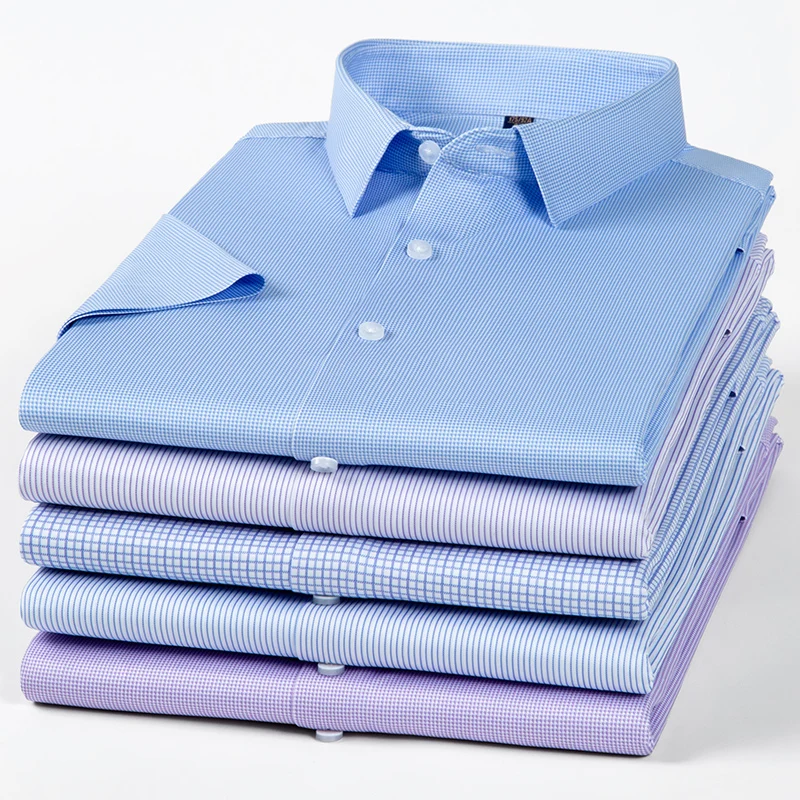 Men's seamless high-elastic business slim casual formal wear fashion classic social comfortable breathable short-sleeved shirt