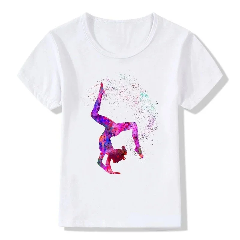 Children\'s Fashion Design Ballet Print Children\'s Short Sleeve T-shirt Girls\' White Base Shirt Girls  Boys Clothes