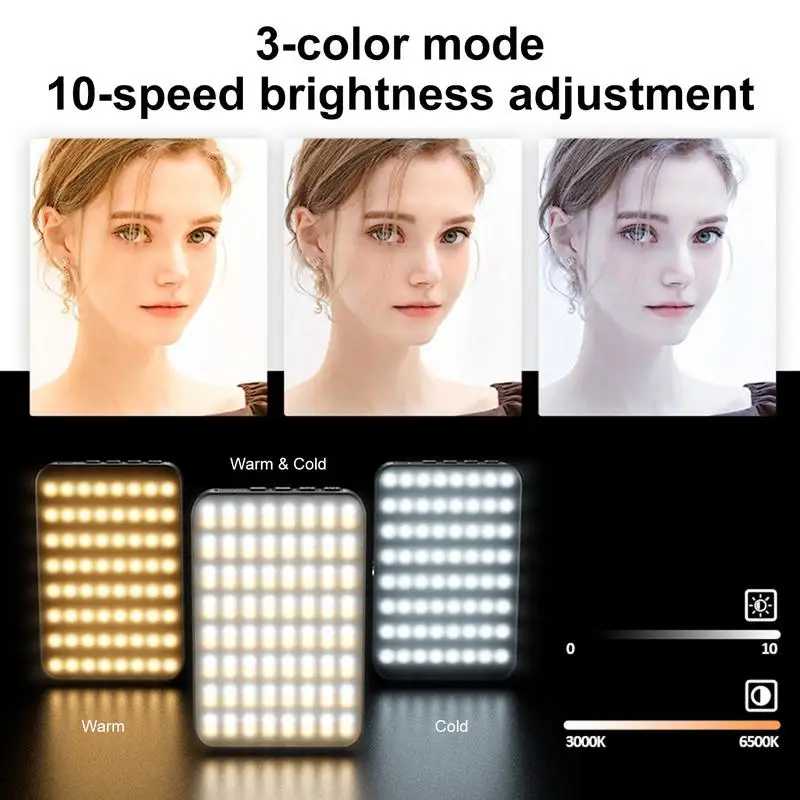 Phone Light For Pictures 10-Levels Brightness Selfie Light 10-Levels Brightness Portable High 6500K Color Temperature Video